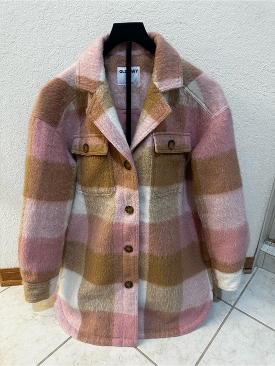 Old Navy Jackets & Blazers - Old Navy Pink, Brown & Cream Plaid Button-Up Shacket